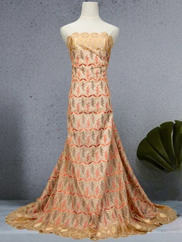 Африканская хлопчатобумажная кружевная ткань 2023 Высококачественная Французская швейцарская вуалевая кружевная ткань с камнями для пошива женских вечерних платьев F3418