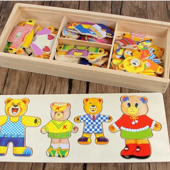 Детский набор деревянных пазлов Развивающие игрушки Медведь Переодевание Пазлы Одевание Игра-головоломка для детей Детские деревянные игрушки