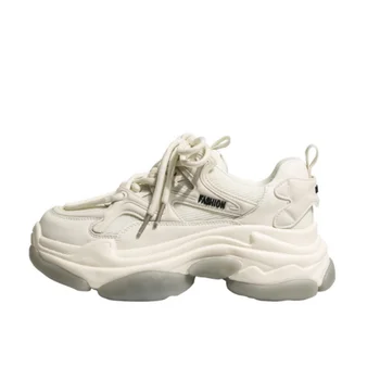 Женские кроссовки на платформе из натуральной кожи, Обувь на толстой подошве, Сетчатая Дышащая Женская спортивная обувь, Модные Белые кроссовки для бега