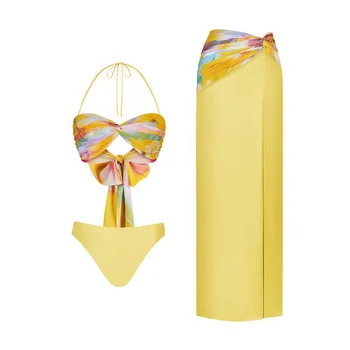 Женский ретро Желтый купальник, праздничная пляжная одежда, дизайнерский купальник, сексуальное бикини, летняя одежда для серфинга
