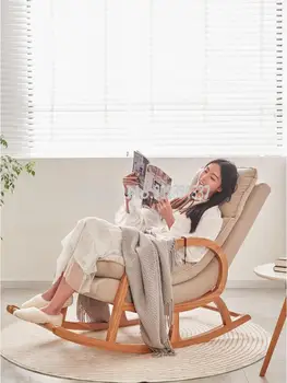 Кресло-качалка для взрослых для домашнего отдыха, шезлонг для балкона в скандинавском стиле из массива дерева, кресло-качалка для гостиной, ленивый диван