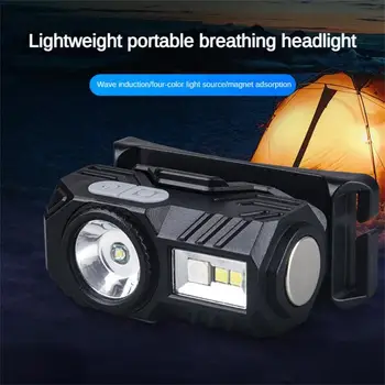 Мини-светодиодный налобный фонарь с датчиком движения, фонарь для кемпинга и рыбалки, зажим для зарядки Type-C, мощный свет, сигнальная лампа для фар, зажимы для колпачков